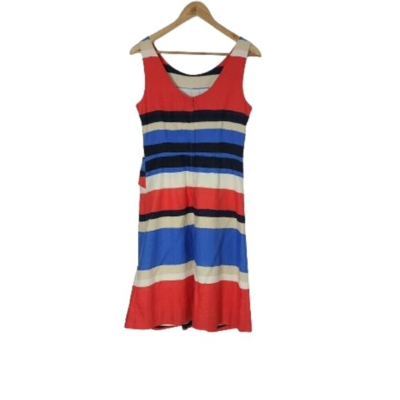 KATE SPADE Jillian Linen Blend Striped Bow-Waist Midi Dress Women's Size 6 - Picture 8 of 16